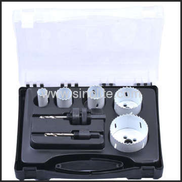 7pcs Hss Bi-metal Hole Saw Set; Sizes 7/8", 1-1/8", 1-1/4", 2", 2-11/16" (22-29-32-51-68mm) Arbors 3/8" Hex, 7/16" Hex 