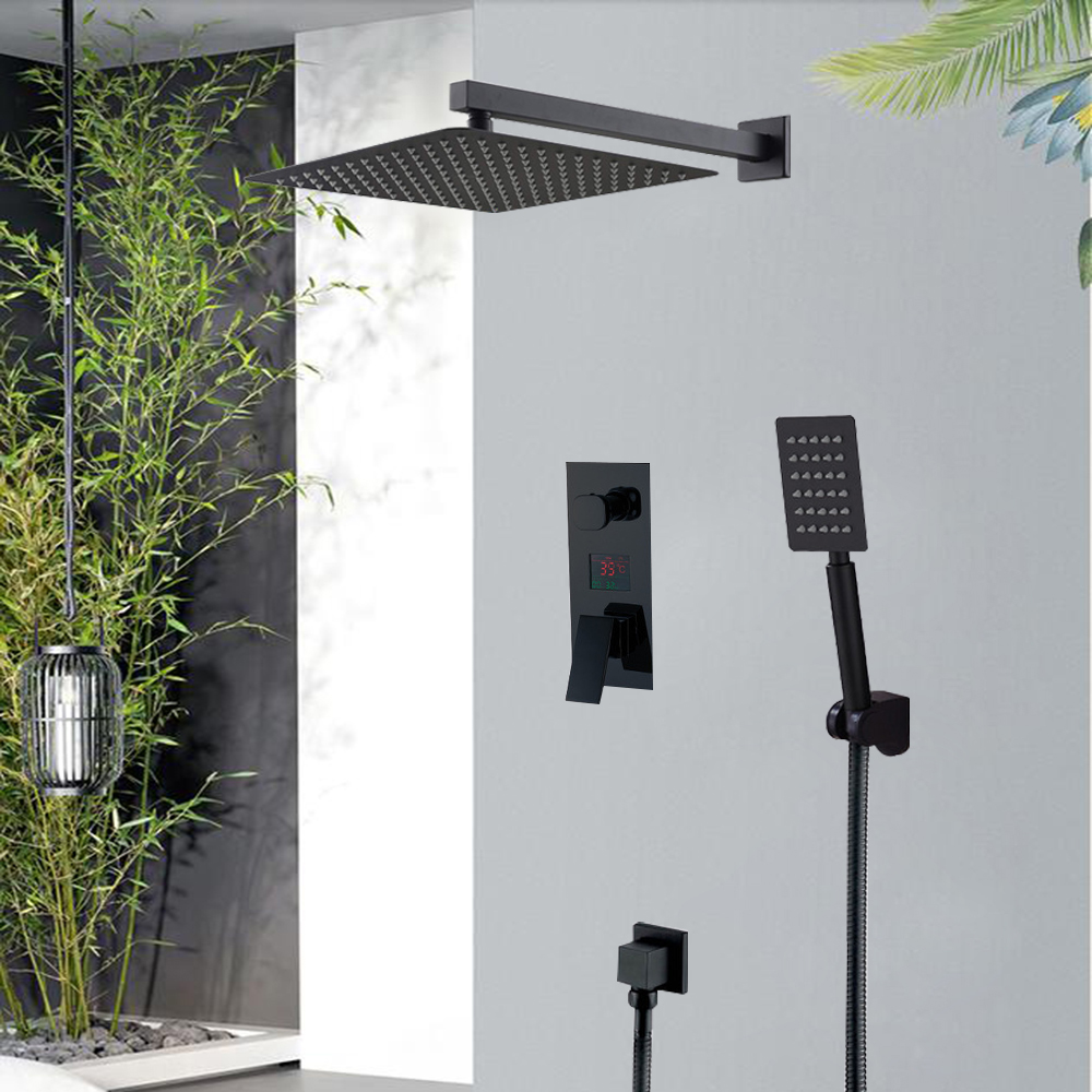 숨겨진 강우 샤워 믹서 LED 지능형 디지털 벽 마운트 믹서 욕실 샤워 수도꼭지
