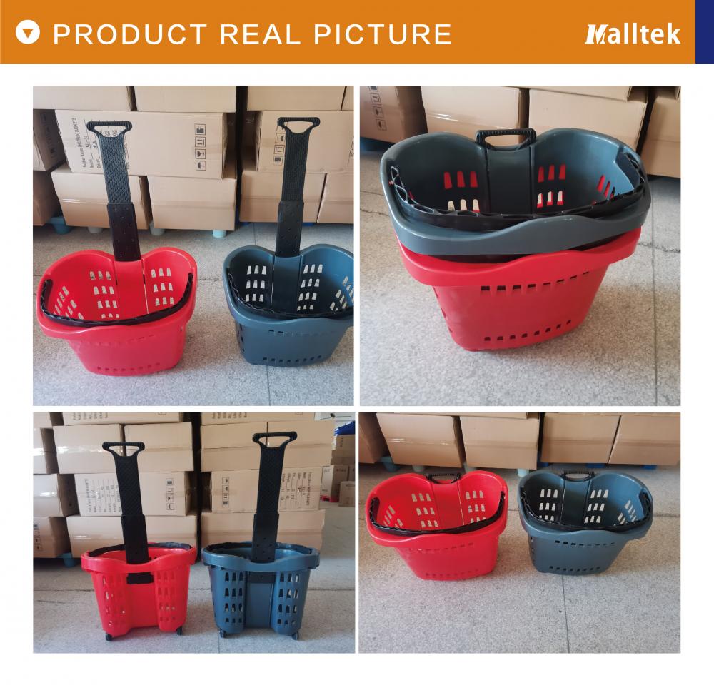 Supermarket aluminum alloy handle rolling shopping basket