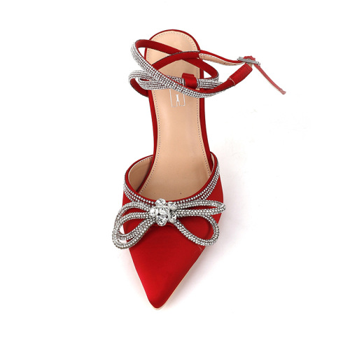 Pointed-Toe Rhinestone Bow Backless Heels