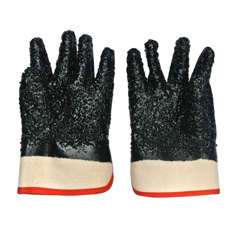 Guantes bañados de PVC negro Puño de seguridad anti-corte