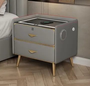 Modern Minimalist Leather Smart Bedside Table with Wireless Speaker