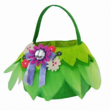 Storage baskets/green felt fabric/flower decoration