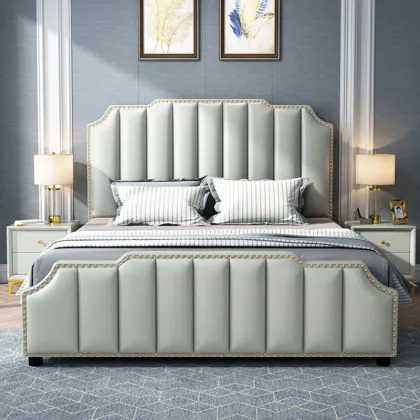 American Simple Style Luxury Leather Upholstered Storage Bed
