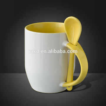 MEIKEDA 12oz Yellow inside Blank Sublimation Mug With Yellow Spoon
