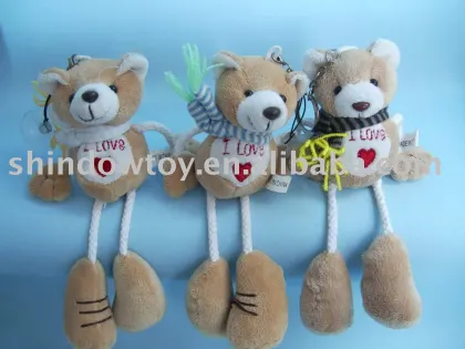 Plush bear/lion/dog/duck with long leg and heart keychain
