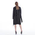 Black striped cashmere overcoat with belt