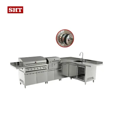 New Modern 304 Stainless Steel Built in Charcoal Oven BBQ Grill Cabinet with Sink