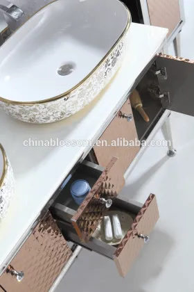 embossed stainless steel Dubai bathroom mirror cabinet wirth side cabinet