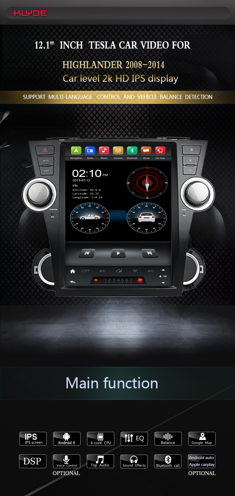 Toyota Highlander 2010 2 din radio android