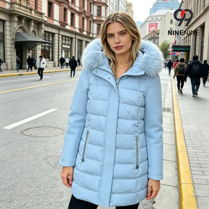 Womens Light Fur-Hooded Puffer Coat