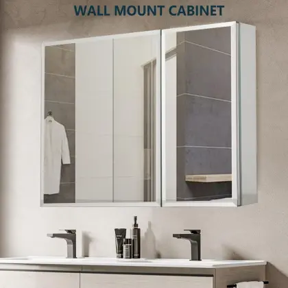 Three Doors Aluminum Storage Mirror Cabinet