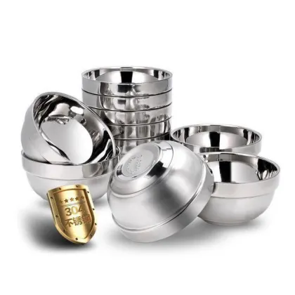 Platinum Double Bowl: 304 Stainless Steel Double Wall Insulated Noodle Rice Bowl