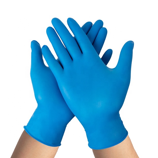 Luvas de nitrílio descartáveis ​​sem pó médico com azul