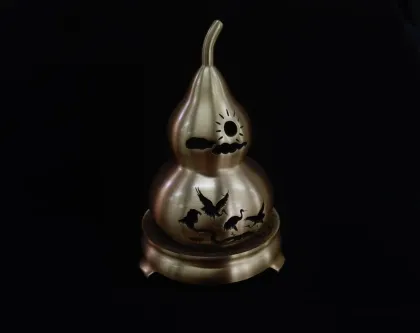Vintage Calabash Gourd Shaped Metal Incense Holder and Coil Incense Stand