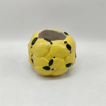 Sunny Yellow Fruit-Patterned Ceramic Flower Vase