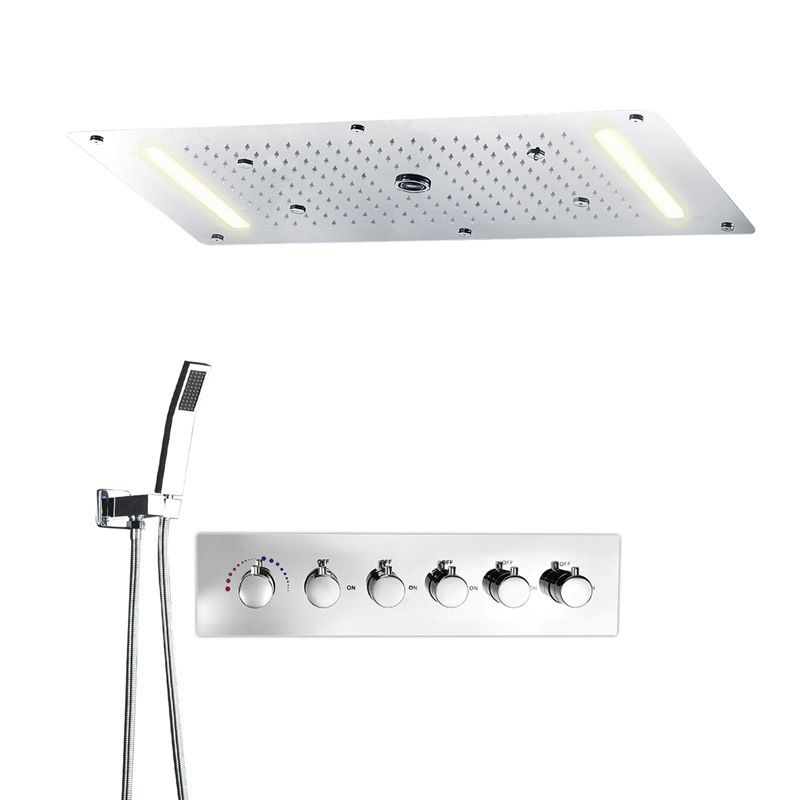 Stainless Steel LED concealed thermostatic ceiling mounted waterfall rain shower head