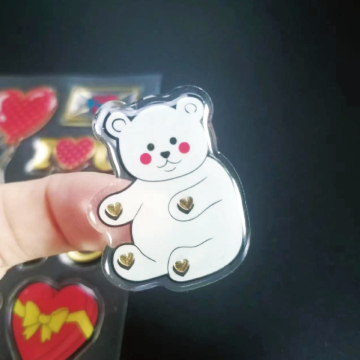 Custom Printed Cartoon Bear 3D Crystal Dome Label Stickers in Transparent Clear Epoxy Resin
