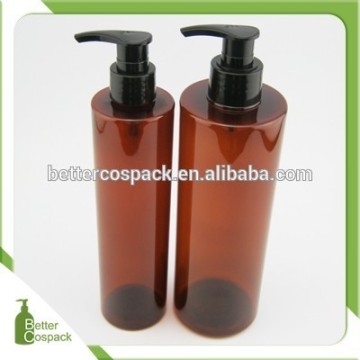 300ml 500ml amber plastic hair conditioner bottle PET shampoo bottle with black pump