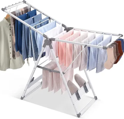 Adjustable Aluminium Foldable Multifunction Dry Rack: Shoes Rack & Clothes Hanger