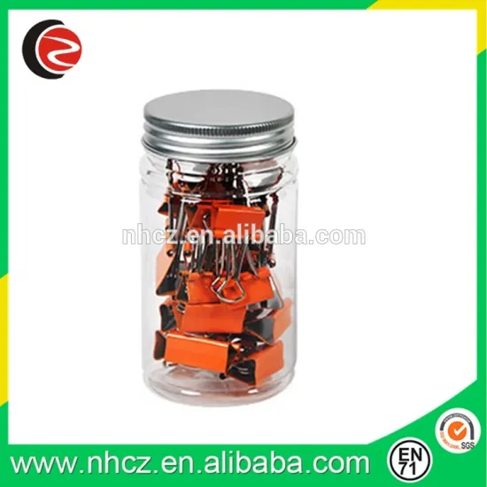 Orange Middle Binder Clips in Glass Bottle