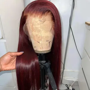 40inch Red 99j Colored Burgundy Straight LaceFront Human Hair Wigs Brazilian Middle Part Remy Lace Frontal Wigs For Women