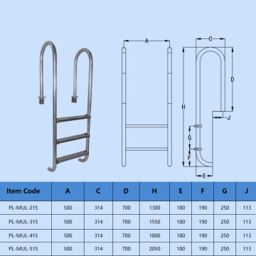 Double thickness Stainless steel pool ladder swimming pool