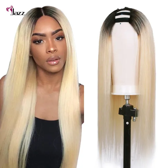 highlights blonde u part human hair wig, ombre color u part platinum ash balayage wig