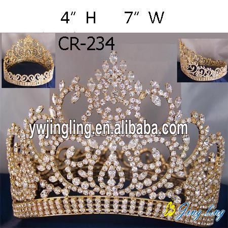 Rhinestone Gold Plated Full Round Pageant Crown