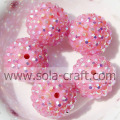 Perles rondes de strass de résine de couleur rose AB solide 18 * 20MM, trou: 2.5mm
