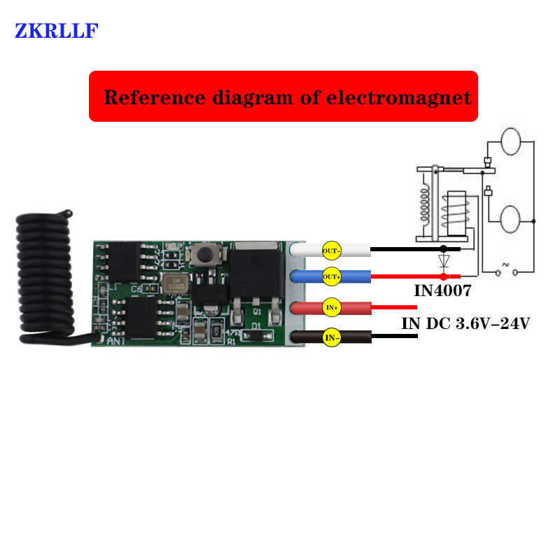 ZKRLLF 433mhz DC 3.6V 5V 12V 24V 1CH Mini Relay Wireless RF Remote Control Switch LED Lamp Controller Micro Receiver Transmitter