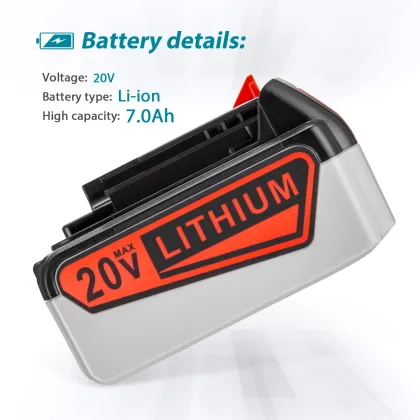 7.0Ah 20V Lithium Battery & Rapid Charger for Black+Decker 20V Cordless Tools