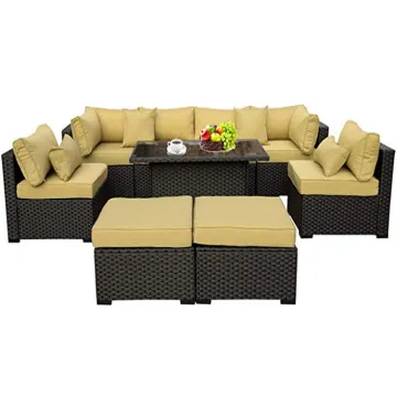 Outdoor Rattan Cube Set: Wicker Patio Furniture Dining Table and Sofa Set