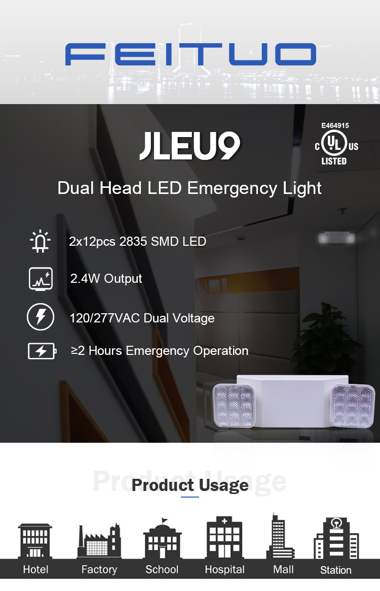 Luces de doble cabeza de emergencia LED con respaldo de batería JLUU9