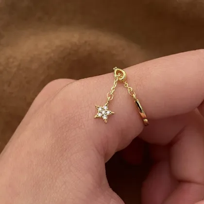 New Hypoallergenic 18k Gold Plated Cz Star Tassel Ring Jewelry for Women