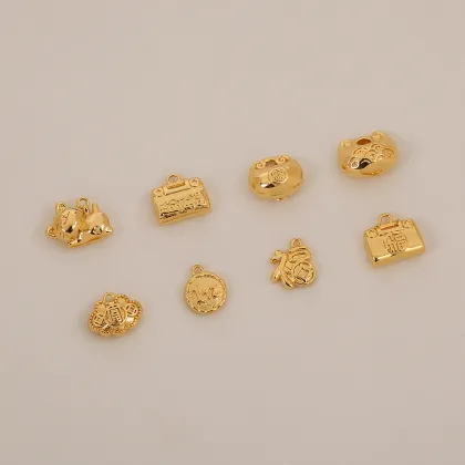 18K Gold Plated Brass Chinese Style Kitten Charms for Jewelry Making - Good Luck New Year Charms