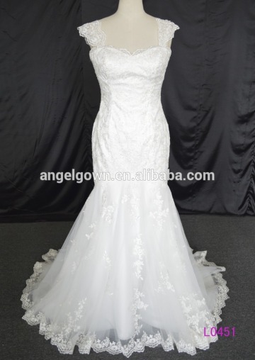 L0451 lace mermaid cap sleeves bridal gowns