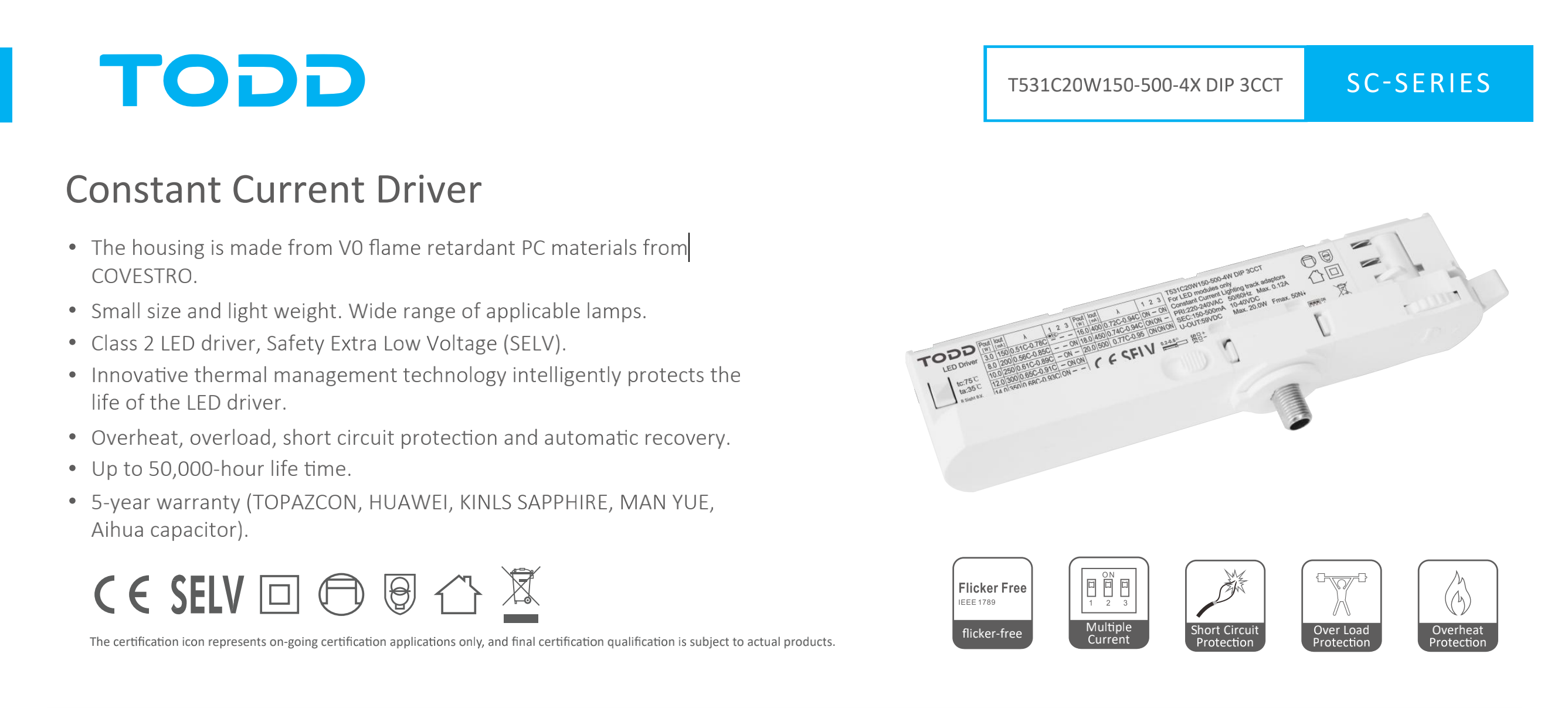 led driver T531C20W150-500-4X DIP 3CCT