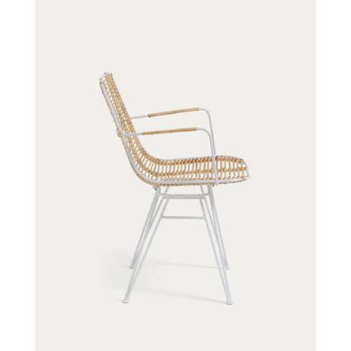 Modern Rattan and White Metal Armchair Indoor Outdoor