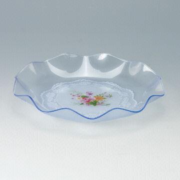 Plastic fruit tray with transparent color, made of PS, suitable for home use