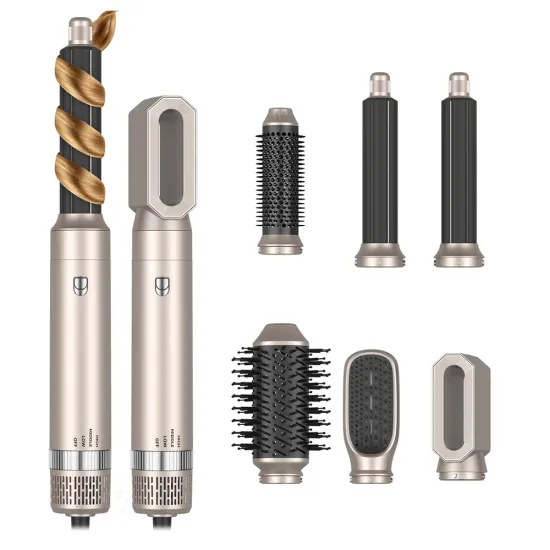 Professional Auto Air Curling Hair Dryer: Powerful Negative Ionic Blow Dryer Set with 6 Detachable Hair Dryer Brushes