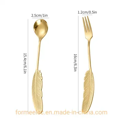 Feather Handle 304 Stainless Steel Coffee Spoon Fork Ins Style Hotel Restaurant Dessert Fork Spoon