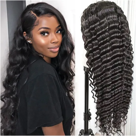 Deep Wave Natural Hair Curly Lace Wig hd Transparent Swiss Lace Front Wigs Raw Virgin India Hair Human Hair Wigs for Black Women