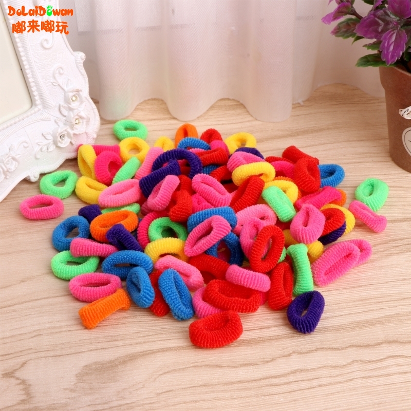 Wholesale 100 Pcs Colorful Child Kids Hair Holders Cute Rubber Hair Band Elastics Accessories Girl Charms Tie Gum