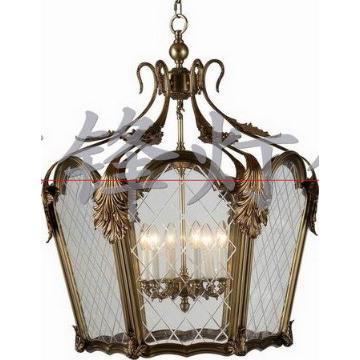 10676 6 luci lampadario in vetro ottone massiccio di antiquariato