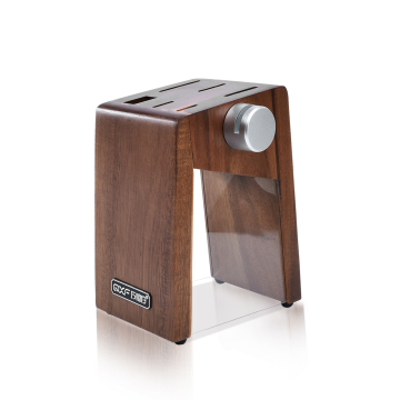 Stable Acacia Wood Knife Block with Acrylic Cover and Sharpener