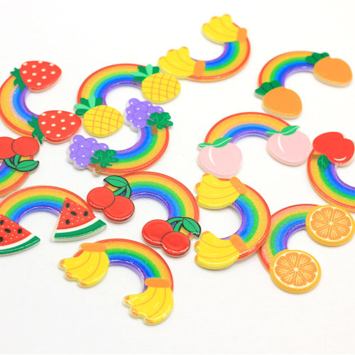 100 Pcs / Lot Kawaii Rainbow Resin Cabochons Pelangi Manis Manis Dengan Cab Dekorasi Buah Untuk Pusat Busur Rambut DIY