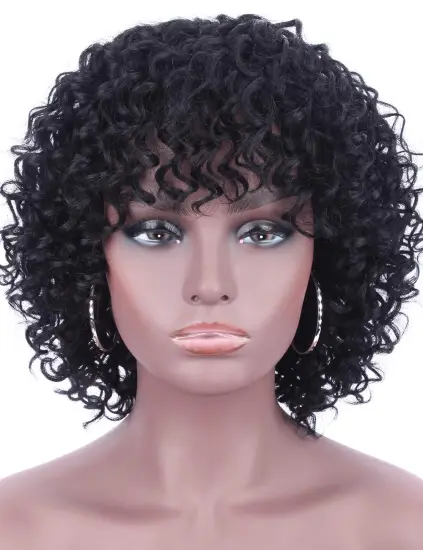 Cheap Machine Full Curl Human Hair Wig  Short Kinky Curl  With Bangs Human Hair Wig Machines For Women