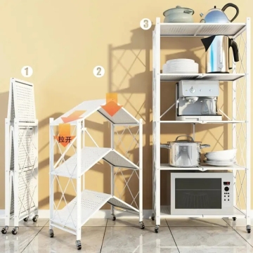 Folding Home Storage Foldable Display Racks Metal Kitchen Organizer Shelf with Wheels