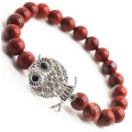 Red Jasper 8MM Round Beads Stretch Gemstone Bracelet with Diamante alloy Owl Piece